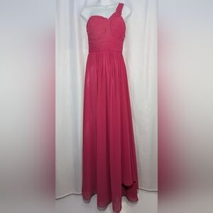 Dancing Queen One-Shoulder Formal Flowy Prom Gown, Brilliant Pink, Size XS